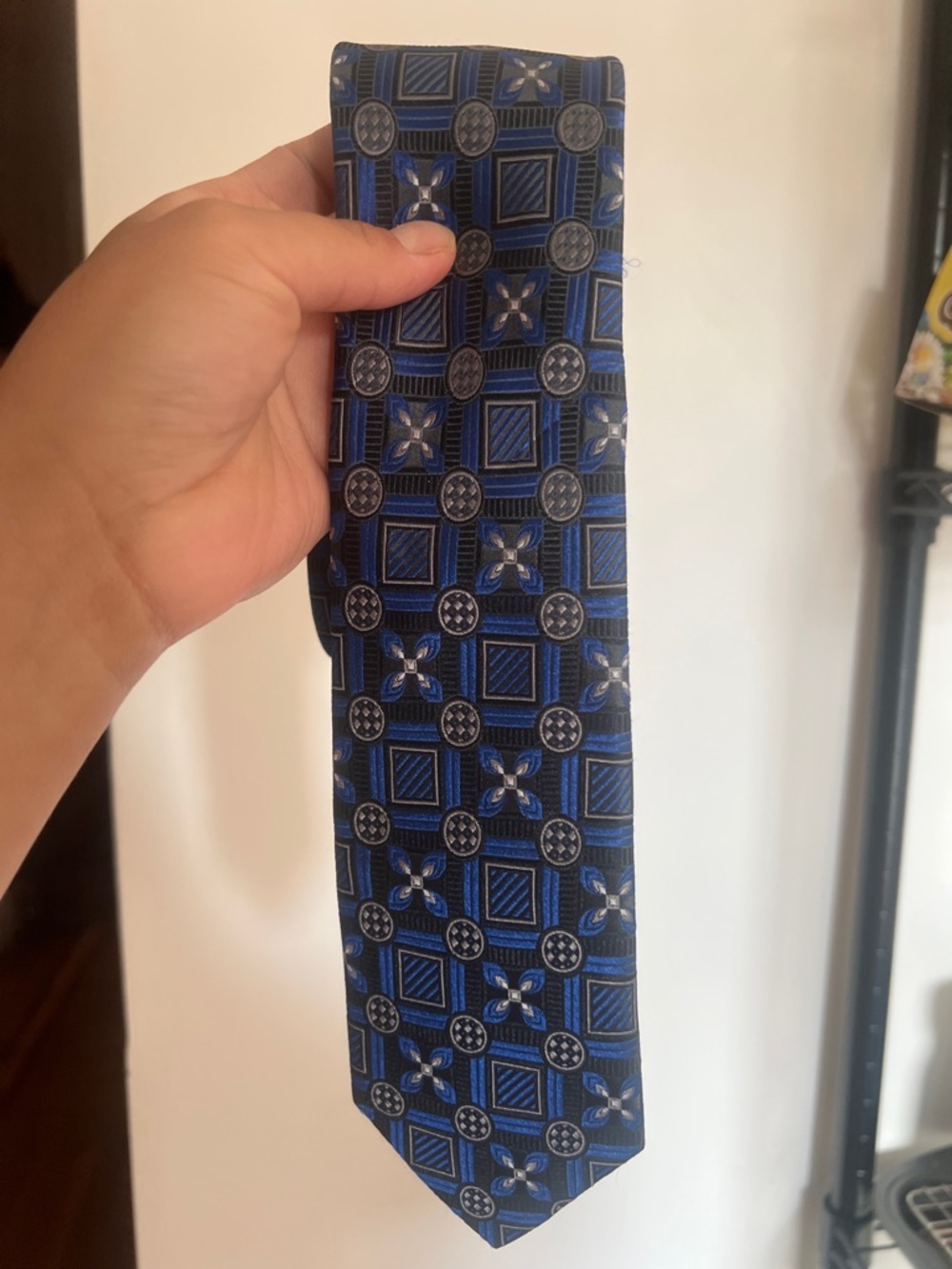 Joseph Abboud Blue and Black Geometric Silk Tie